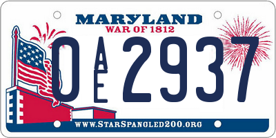 MD license plate 0AE2937