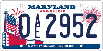 MD license plate 0AE2952