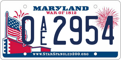 MD license plate 0AE2954