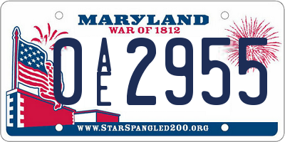 MD license plate 0AE2955