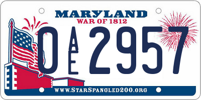 MD license plate 0AE2957