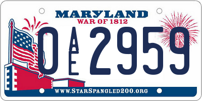 MD license plate 0AE2959