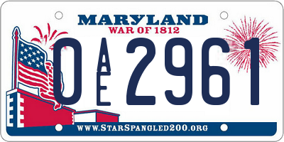 MD license plate 0AE2961