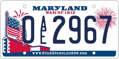 MD license plate 0AE2967