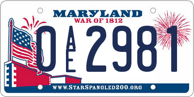 MD license plate 0AE2981