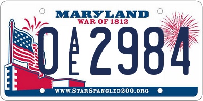 MD license plate 0AE2984