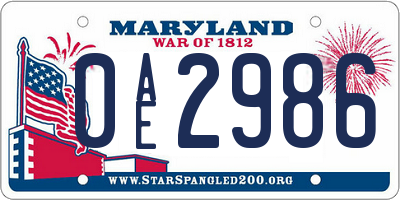 MD license plate 0AE2986