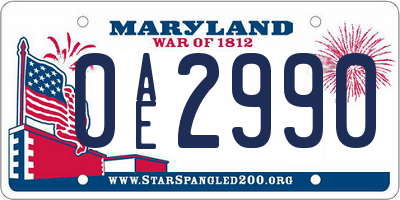 MD license plate 0AE2990
