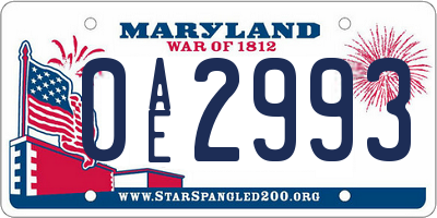 MD license plate 0AE2993