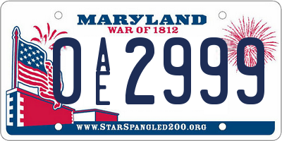 MD license plate 0AE2999