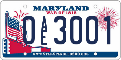 MD license plate 0AE3001