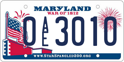 MD license plate 0AE3010