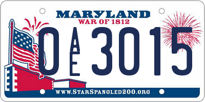 MD license plate 0AE3015