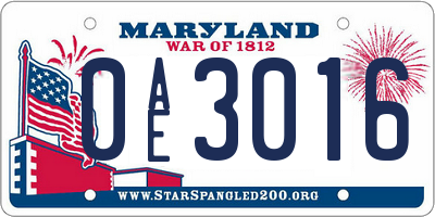 MD license plate 0AE3016