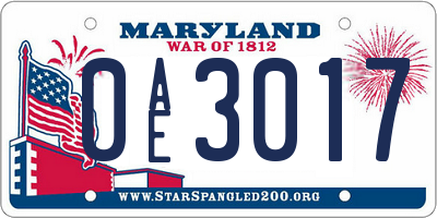 MD license plate 0AE3017
