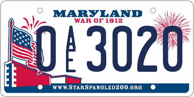 MD license plate 0AE3020