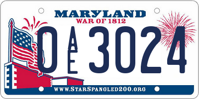 MD license plate 0AE3024