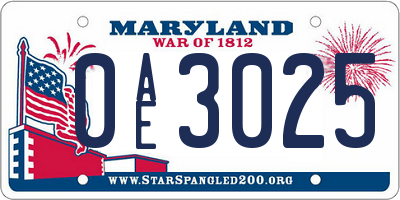 MD license plate 0AE3025