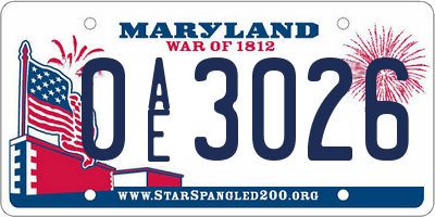 MD license plate 0AE3026
