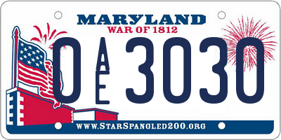MD license plate 0AE3030