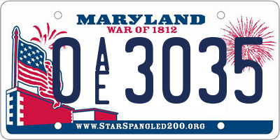 MD license plate 0AE3035