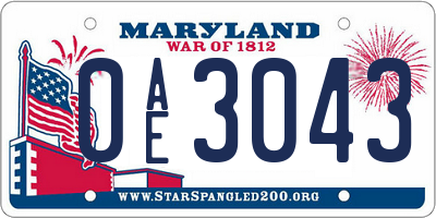 MD license plate 0AE3043