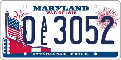 MD license plate 0AE3052