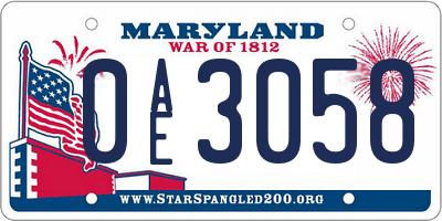 MD license plate 0AE3058