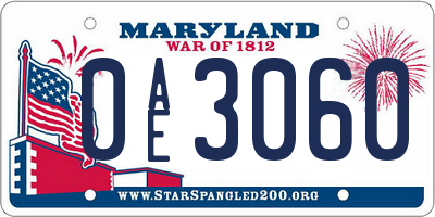 MD license plate 0AE3060