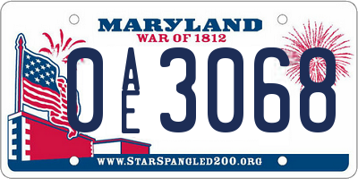 MD license plate 0AE3068