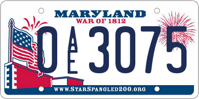 MD license plate 0AE3075