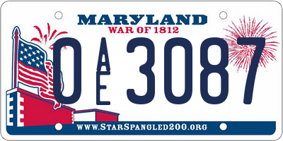 MD license plate 0AE3087