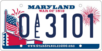 MD license plate 0AE3101