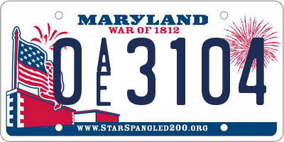 MD license plate 0AE3104