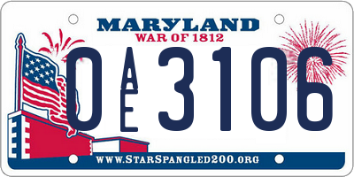 MD license plate 0AE3106