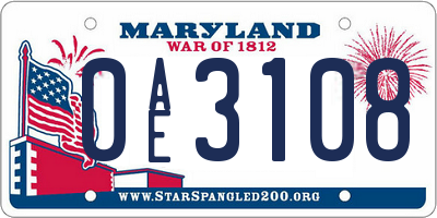 MD license plate 0AE3108