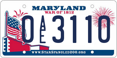 MD license plate 0AE3110