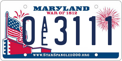 MD license plate 0AE3111