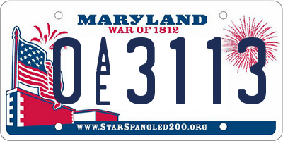 MD license plate 0AE3113