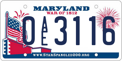 MD license plate 0AE3116