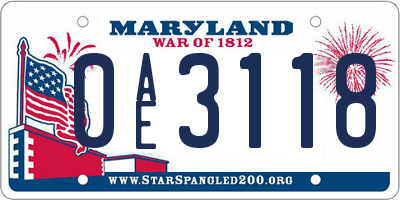 MD license plate 0AE3118