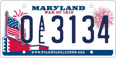 MD license plate 0AE3134