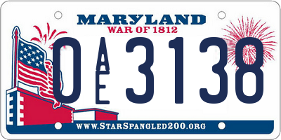 MD license plate 0AE3138