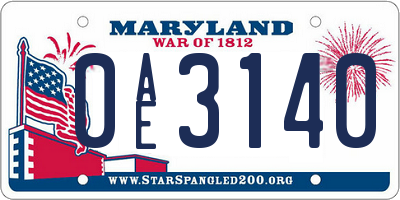 MD license plate 0AE3140