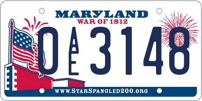 MD license plate 0AE3148