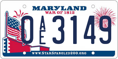 MD license plate 0AE3149