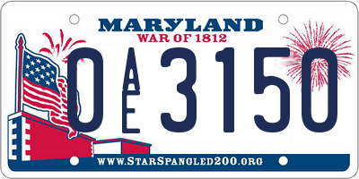 MD license plate 0AE3150