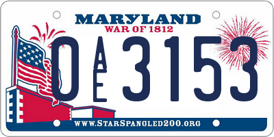 MD license plate 0AE3153