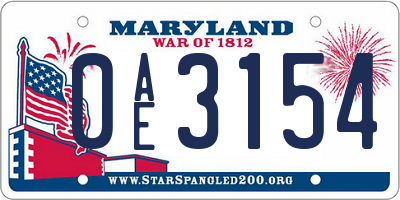 MD license plate 0AE3154