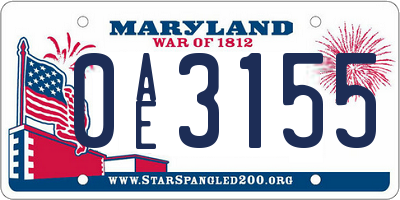 MD license plate 0AE3155